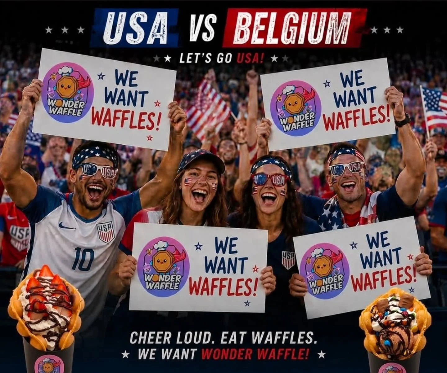 🇺🇸⚽ GAME DAY! USA vs. Belgium! 🇧🇪⚽
The fans have spoken... WE WANT WAFFLES! 🧇❤️

Who's taking home the win tonight? Drop your prediction below! 👇

#wonderwafflesc #fifaworldcup2026 #belgium #usa🇺🇸 #bubblewaffles