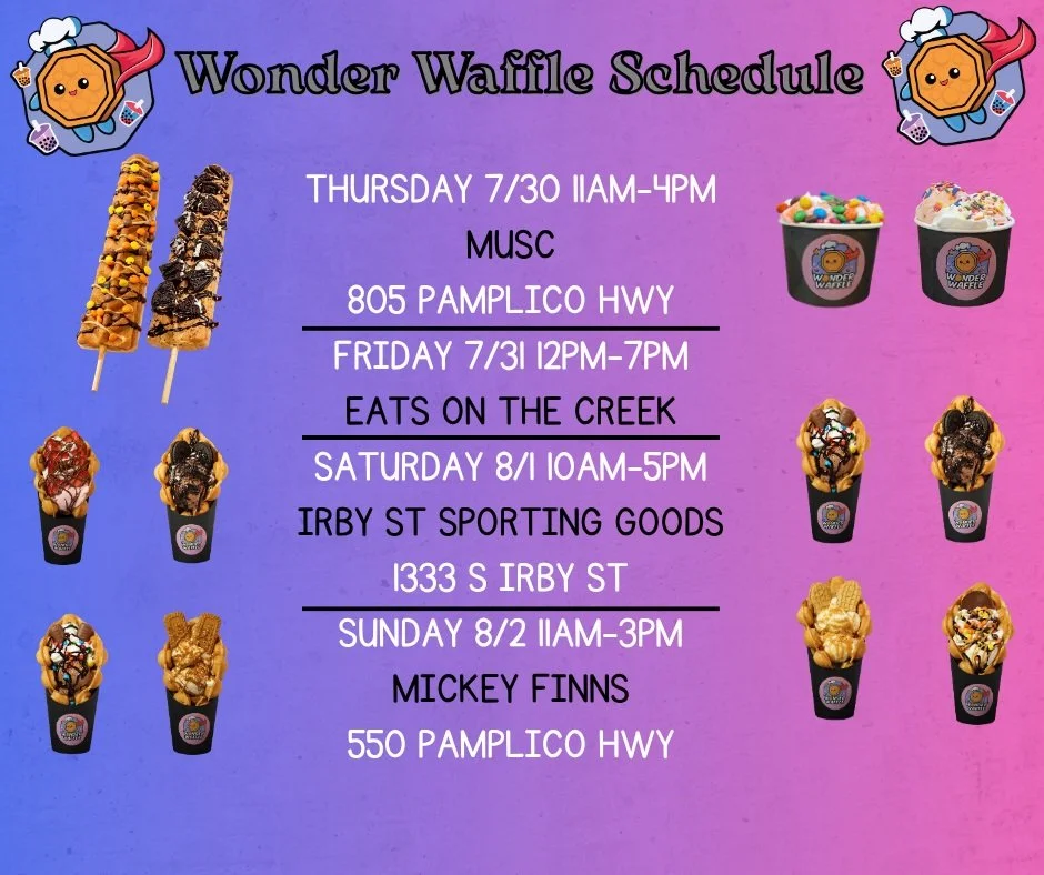 Hey WonderFam! 💙 Check out this week's schedule&mdash;we can't wait to see you! Stop by and treat yourself to your favorite Bubble Waffles, Milk Teas, Refreshers, Fizzes, Ice Cream Cups, and Waffle Pops. See you soon! 🧇🧋🍦