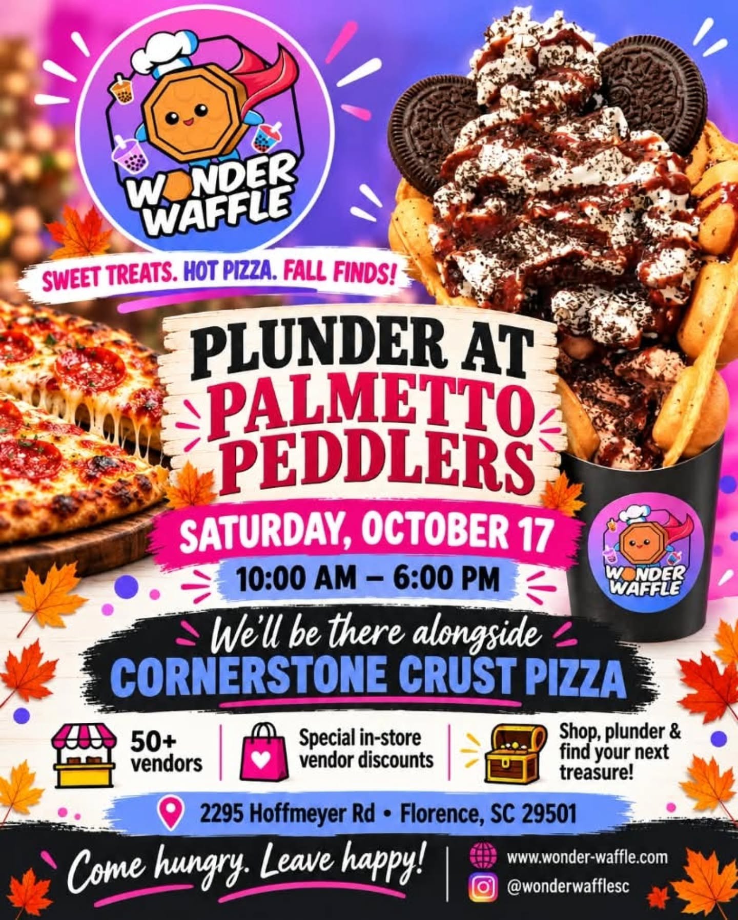 Hey WonderFam! 🧇❤️ We can&rsquo;t wait to see you at Plunder at Palmetto Peddlers! 🏴&zwj;☠️✨ Come join us for a day of shopping, fun, and all your favorite sweet treats! 🍓🧋🧇 We can&rsquo;t wait to see you there! 💕