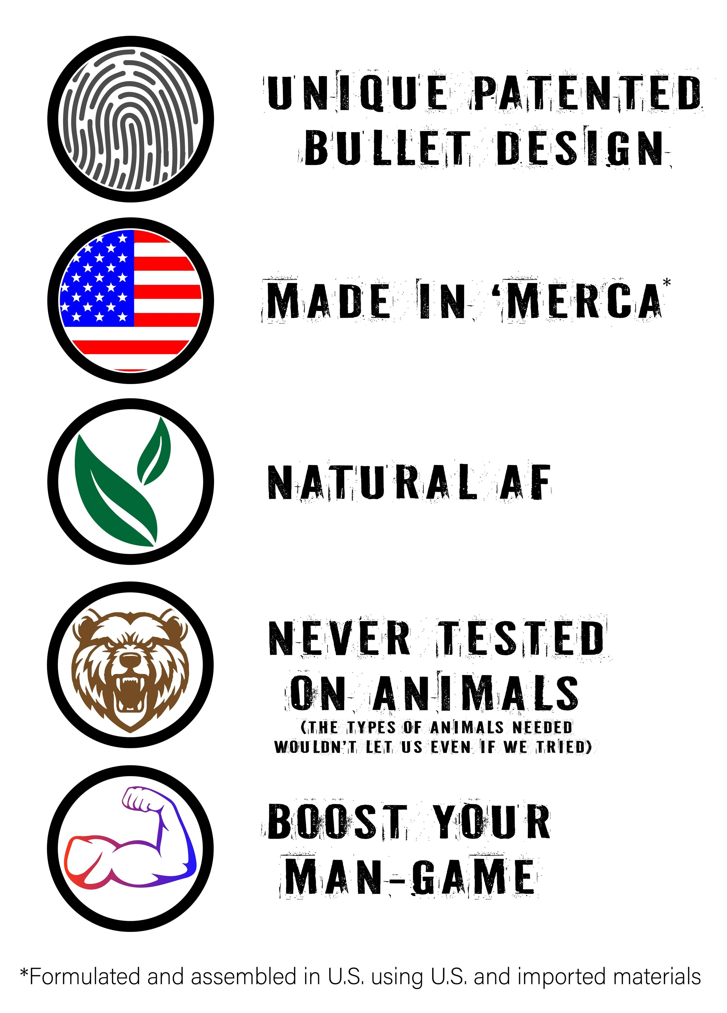 Unique Bullet Shaped Design, Made in America, Natural Ingredients, Never Tested on Animals, boost your man game