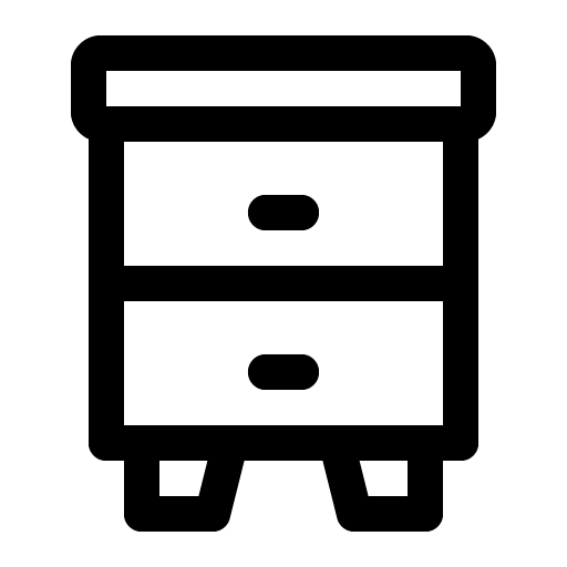 Icon of a bedside table with a drawer and two legs.