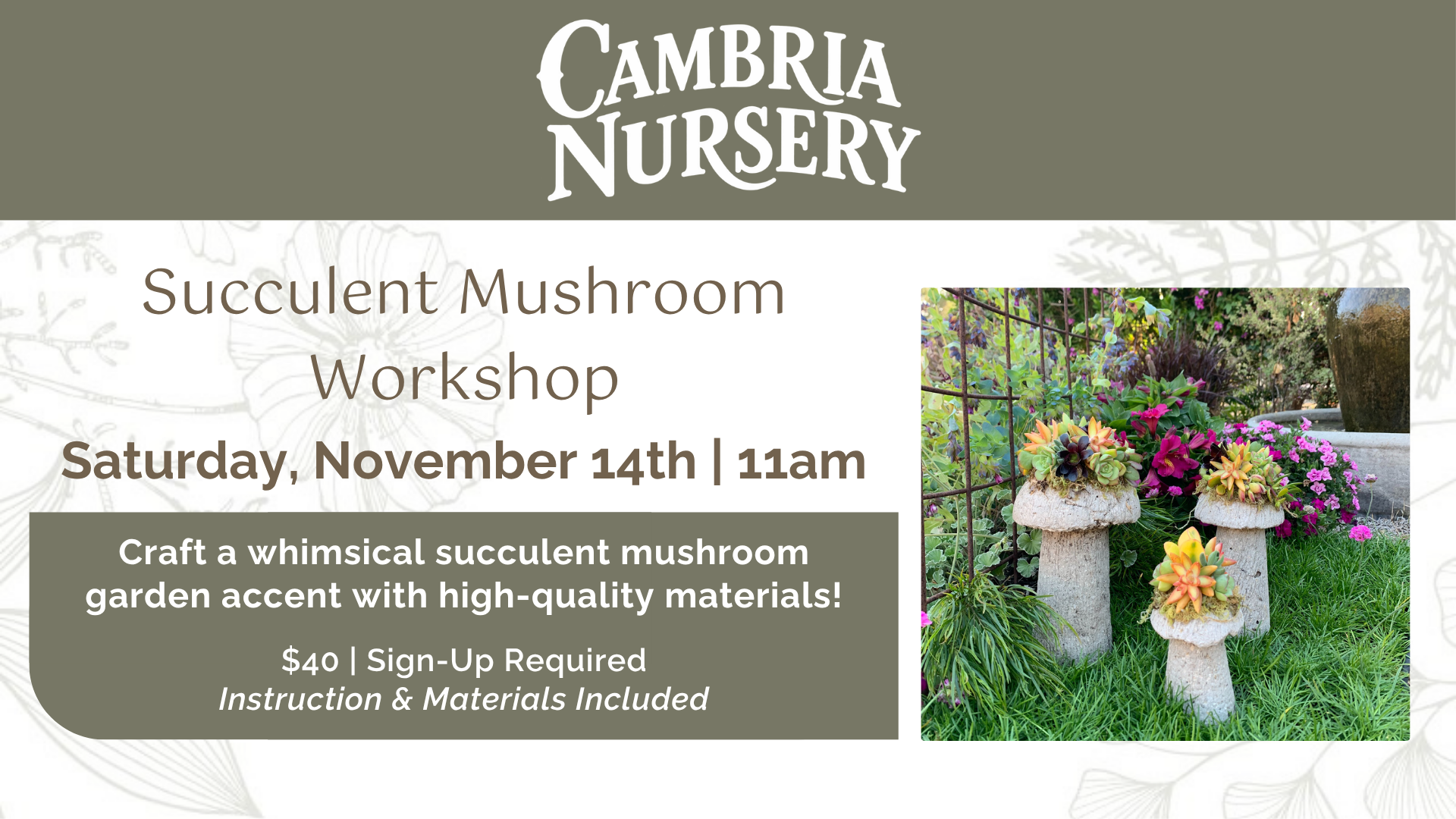 Succulent Mushroom Workshop