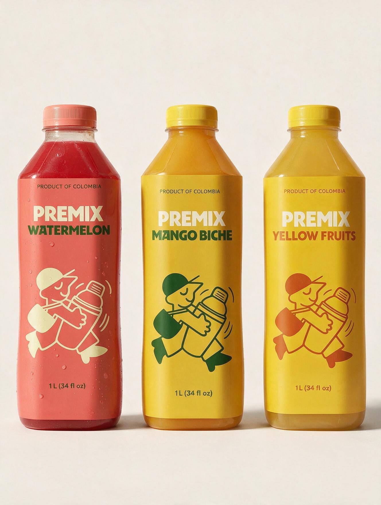 Premix Watermelon, Mango Biche and Yellow Fruits bottles