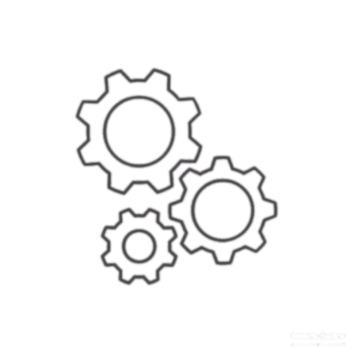 Illustration of four interconnected gears on a black background.