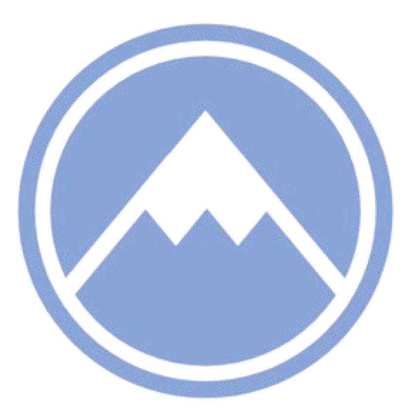 A circular logo featuring a mountain design inside, with a stylized 'A' shape at the peak, set against a black background.