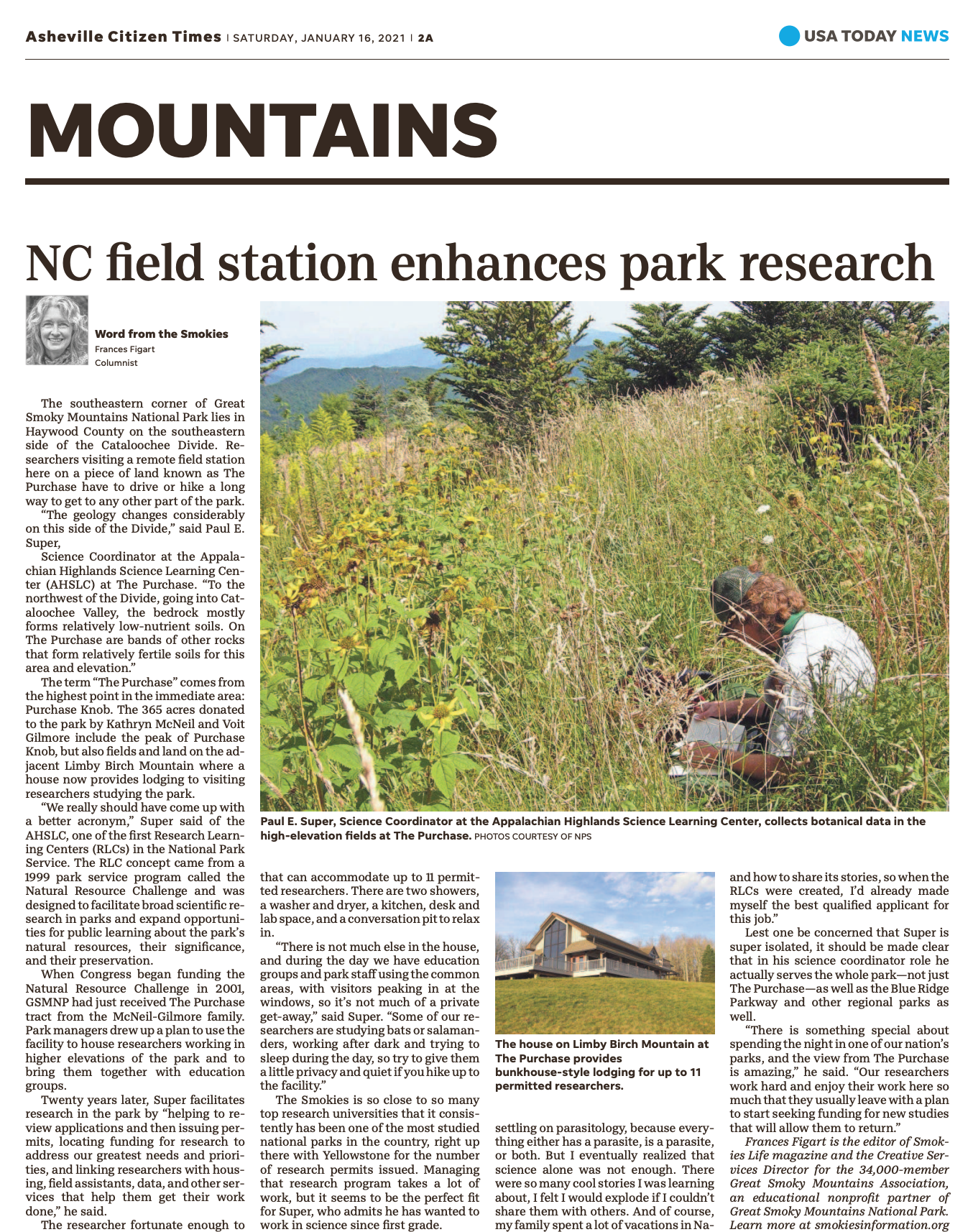 January 16, 2021: NC field station enhances park research
