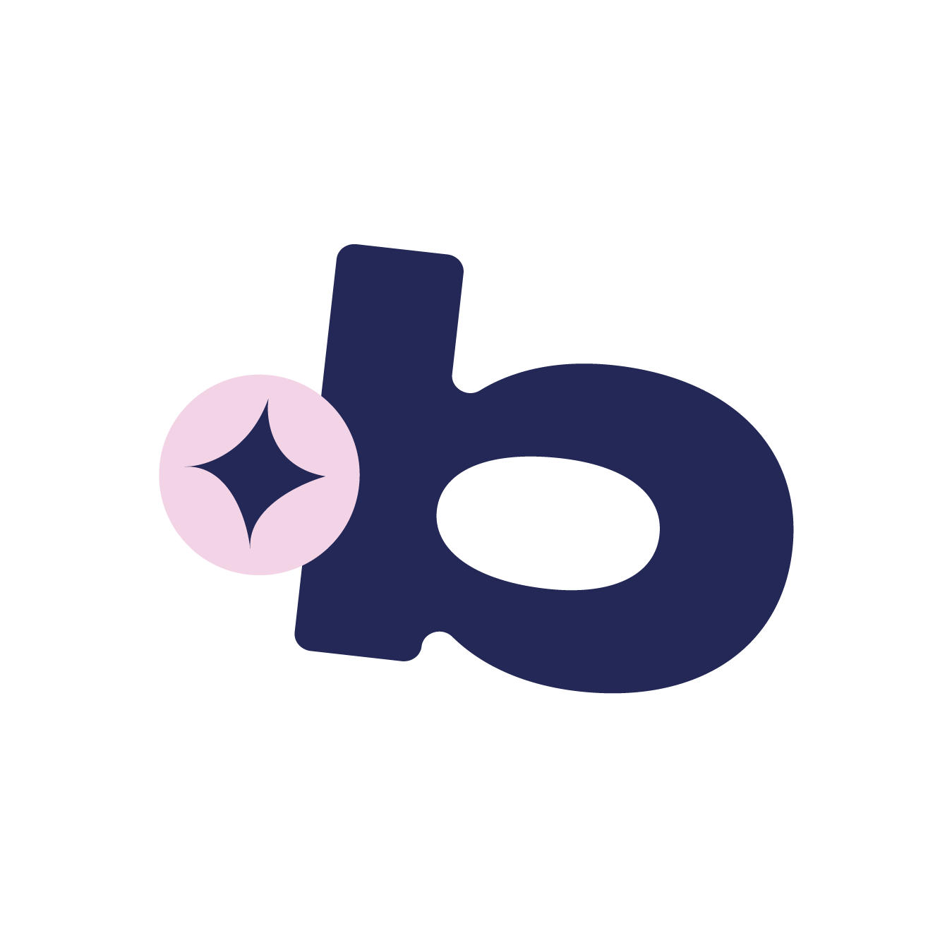 Illustration d'une lettre 'b' en couleur foncée avec une étoile brillante rose à gauche.