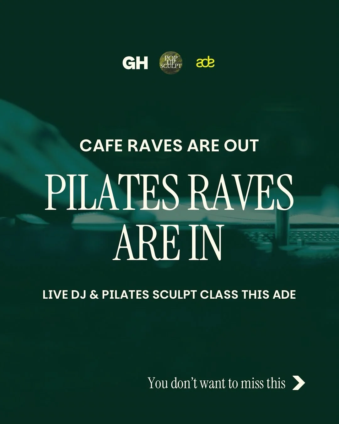 Sculpt. Sweat. Sound.

Kick off ADE week with a live DJ powered Pilates experience.

Guided by @goodhabits_pilates &amp; @popupsculpt, flow through a high-energy session that blends mindful movement with some groovy house beats by NEEQ. 

🎟️ Your ti