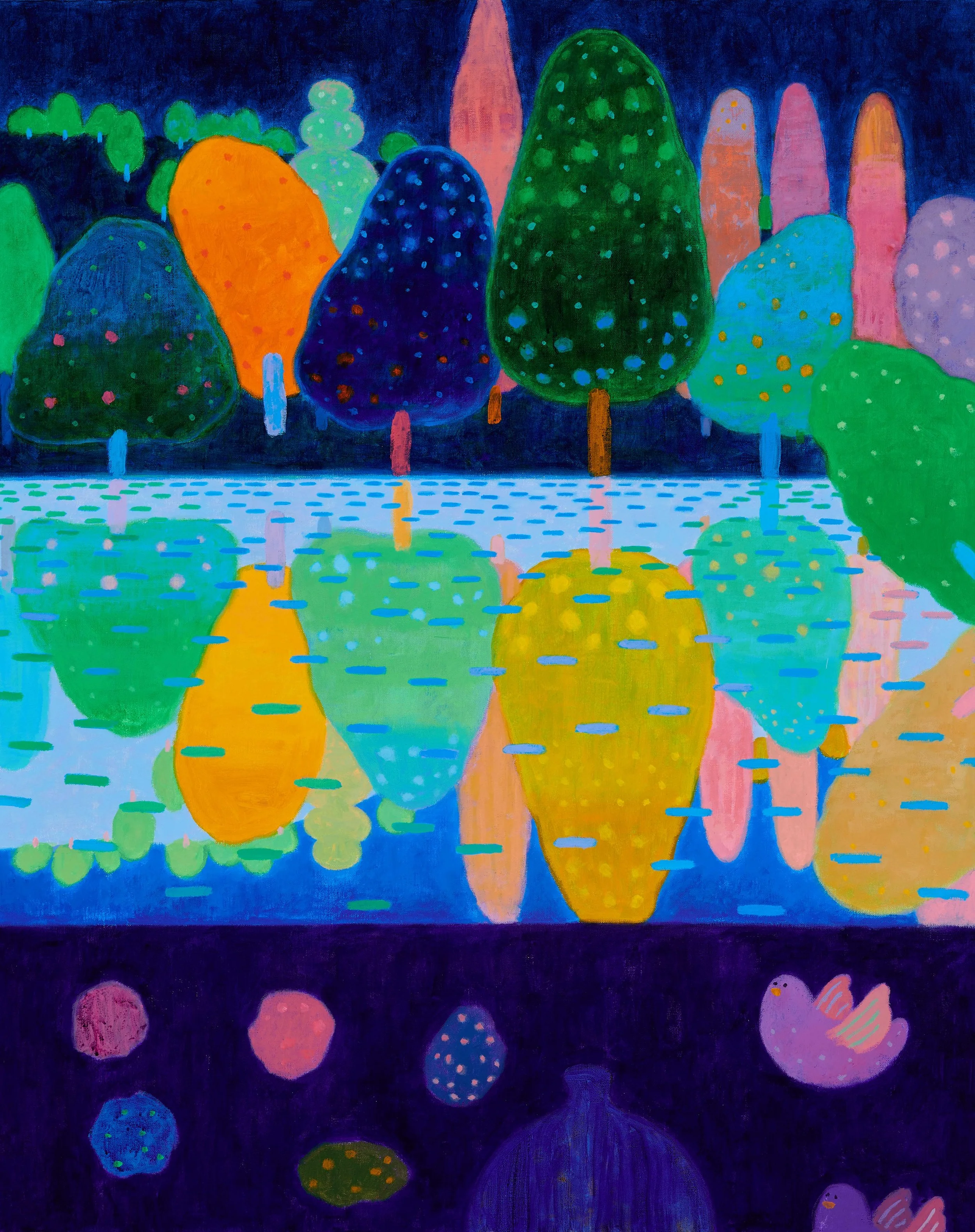 "Night by the Lake", 2025, Acrylic on linen, 91x72.5cm