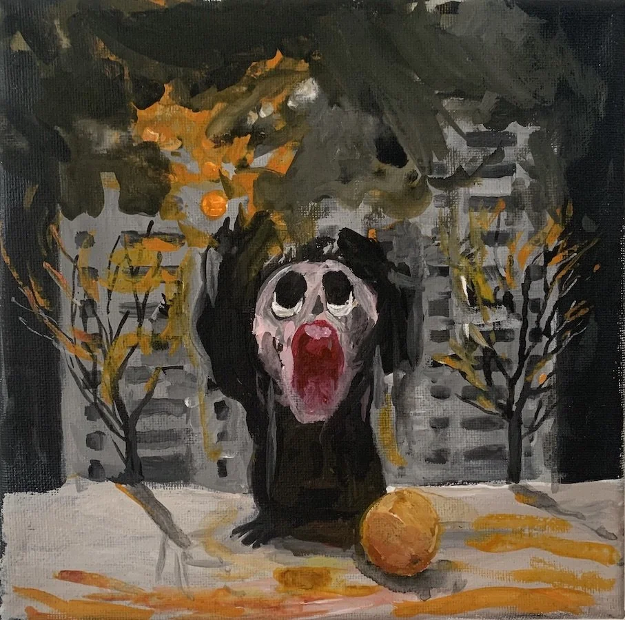 Cheburashka (after Munch) oil on canvas, 8"x8"