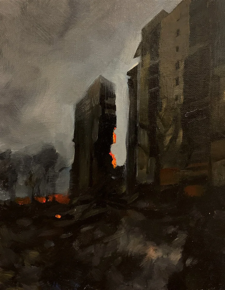 Home Fires I, oil on canvas, 8"x10"