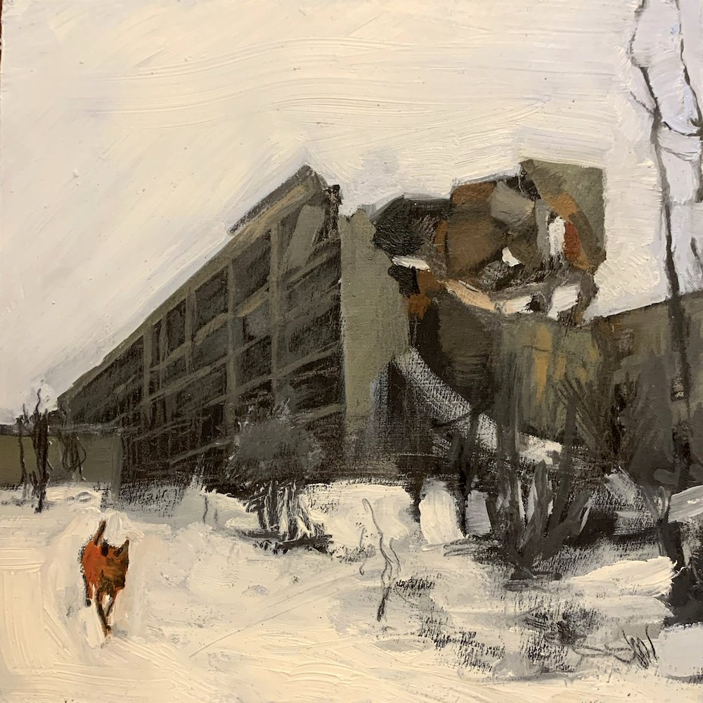 Red dog, Donetsk City, oil on panel 6"x6"