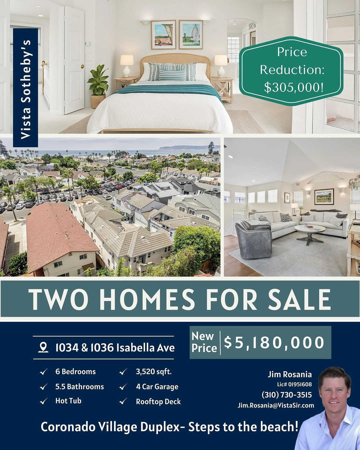 ✨ New Price Alert! ✨
A block from the beach 🌊, rooftop deck views ☀️, and now an improved price: $5,180,000. Your Coronado dream just got even closer.