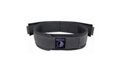 Black fitness or running belt with a small purple logo