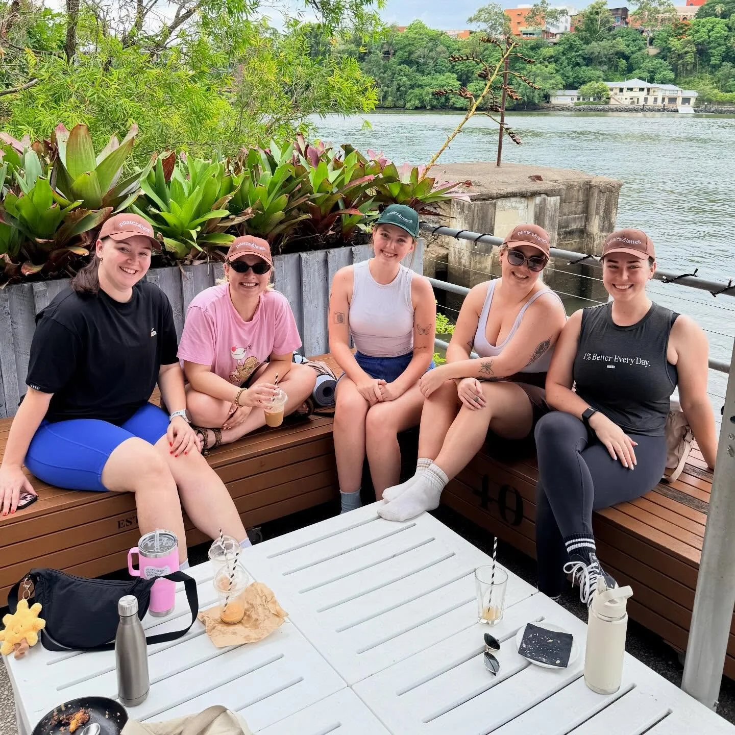 Look at these stunners in their Pil Latt&eacute;s caps 🥹 

Restock is live! Available online now and in-person at our Sunday sessions ❤️ 

#pilates #brisbanecommunity #pilatesinthepark #newfarm #socialclub