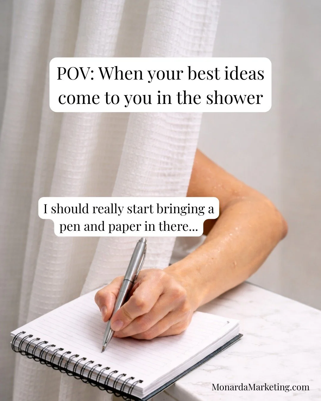 But seriously...has anyone else noticed your best ideas come to you when you're in the shower or in bed? 

This happens all the time and then by the time I get to my computer I forget!

#smallbusinessownerproblems