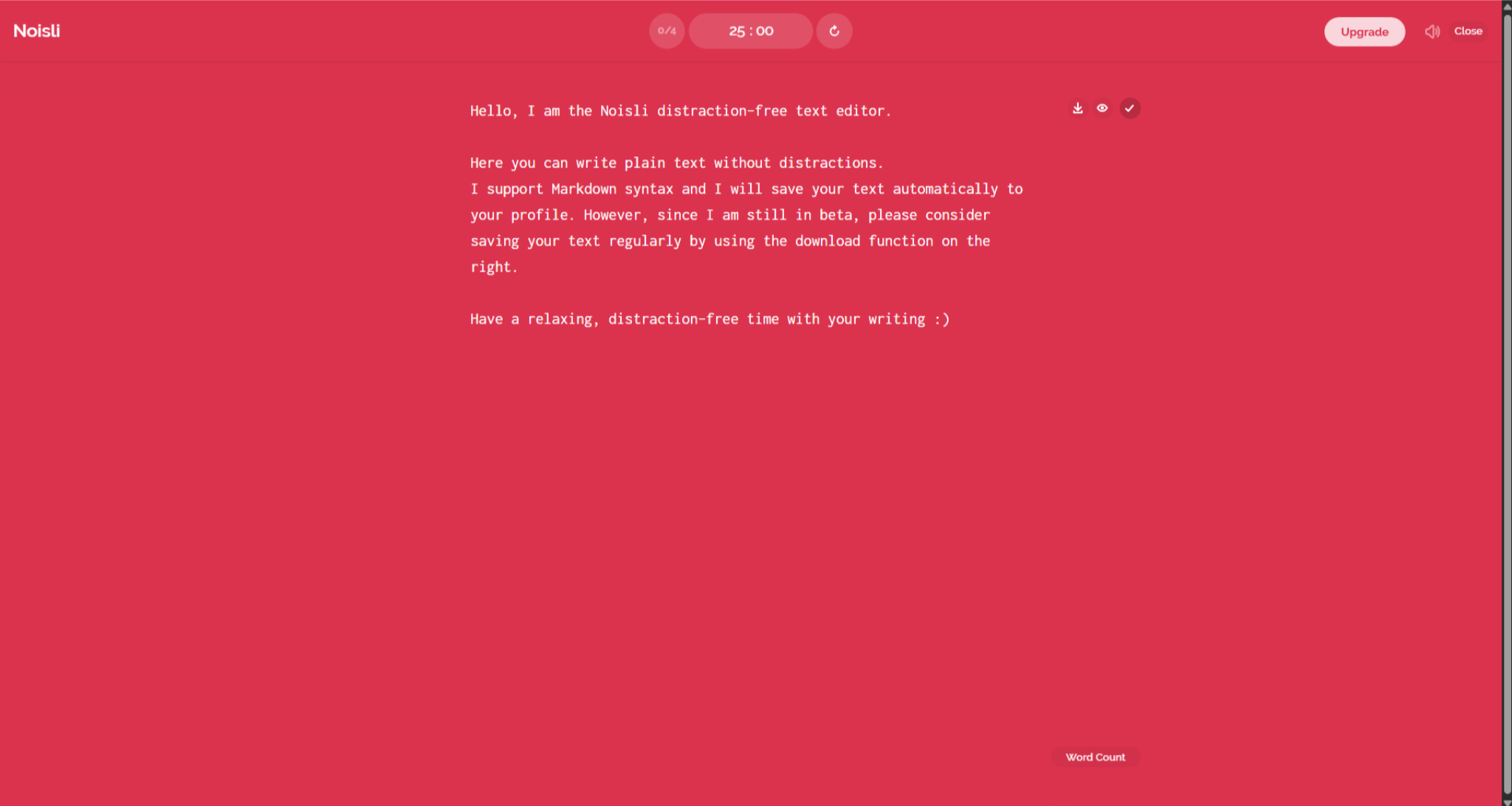 Screenshot of Noisli's text editor