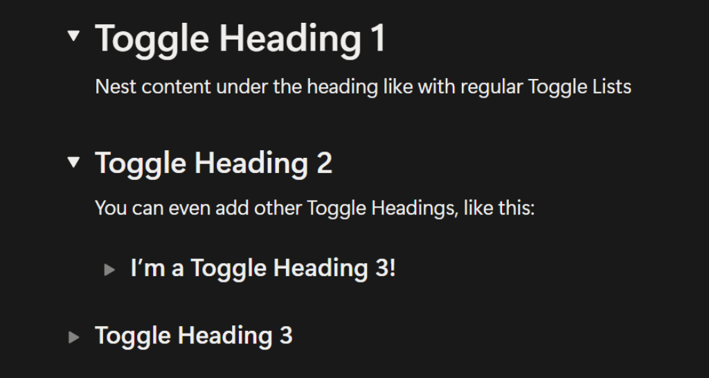 Screenshot of a Toggle Heading in Notion