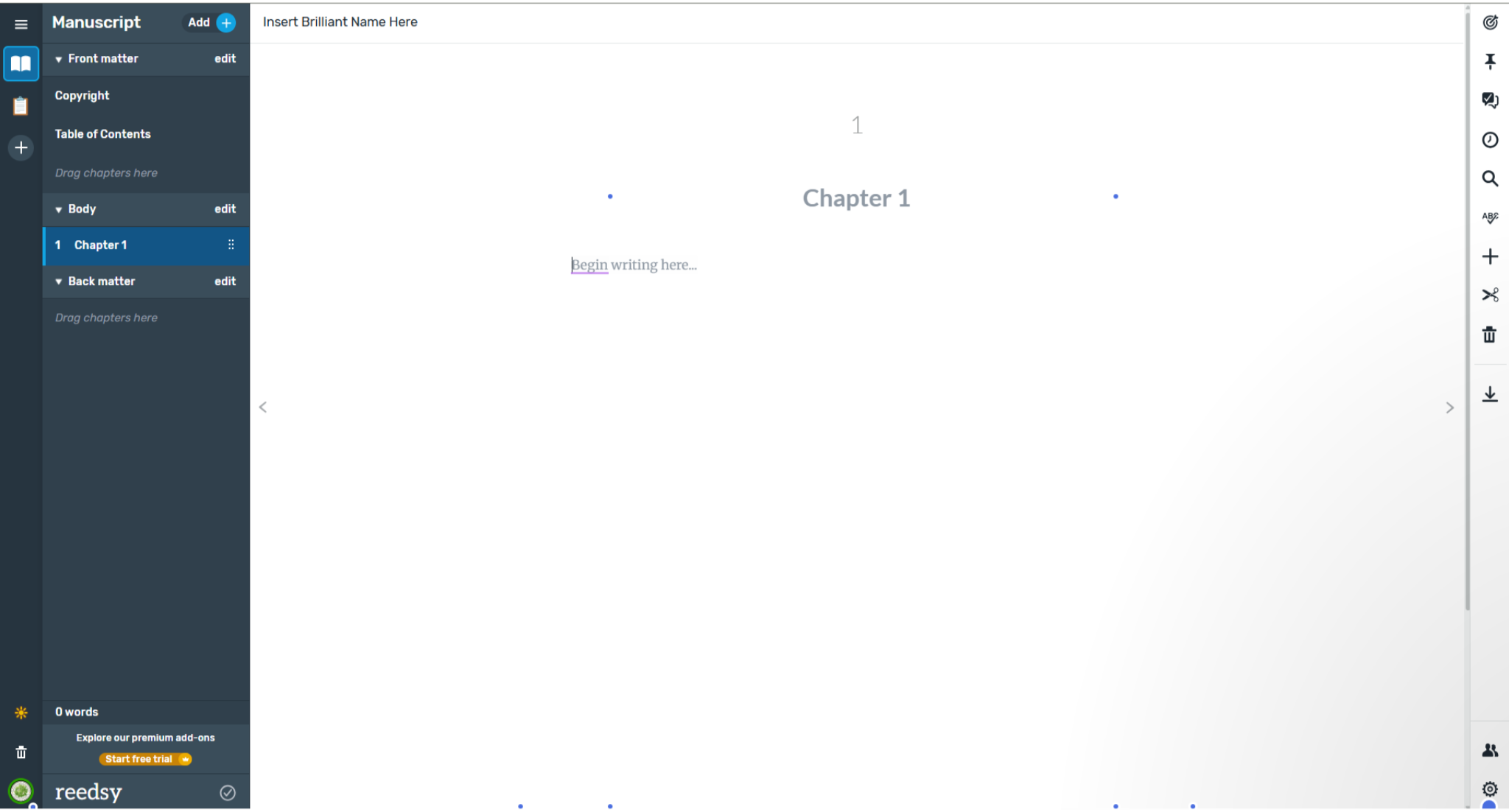 Screenshot of Reedsy Studio text editor