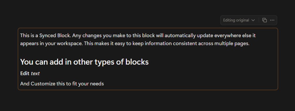 Screenshot of a Synced Block in Notion