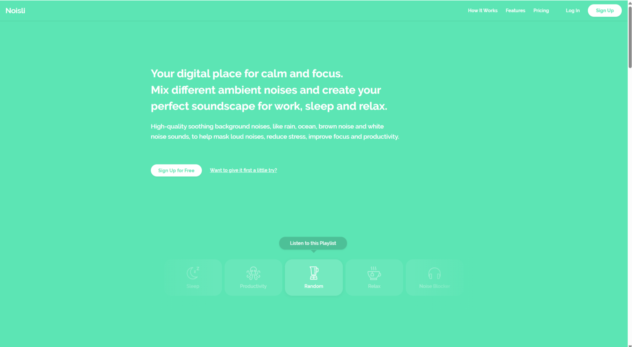 Screenshot of Noisli home page