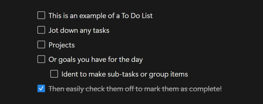 Screenshot of a To Do List in Notion