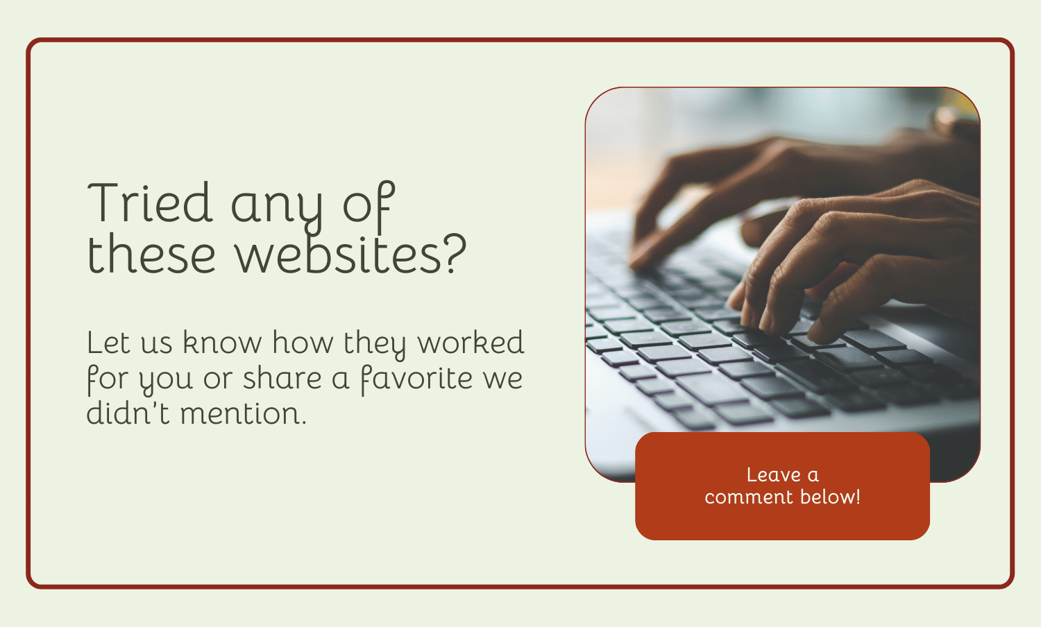 Call to action prompting readers to share experiences with content writing websites.