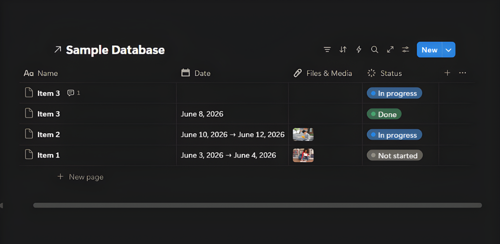 Screenshot of a Database in Notion