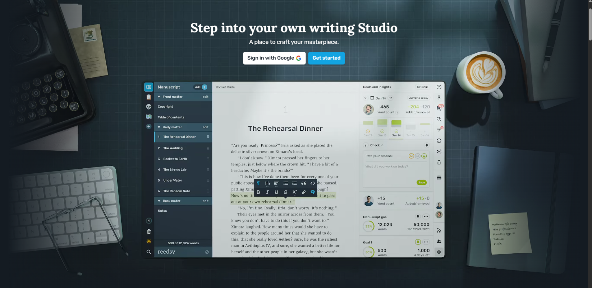 Screenshot of Reedsy Studio home page