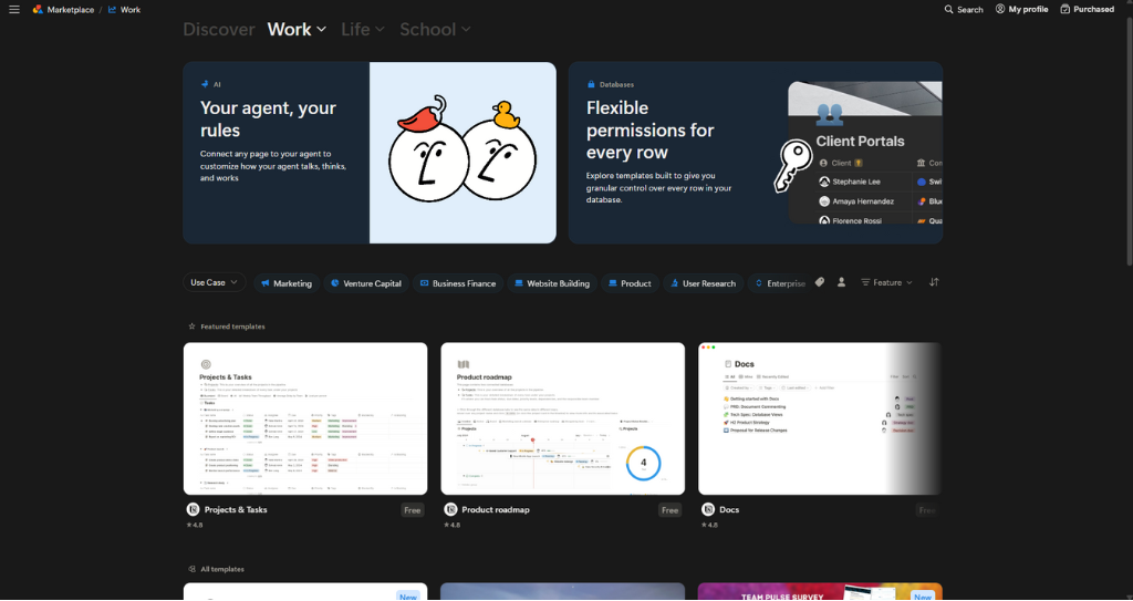 Screenshot of the Notion Template Marketplace