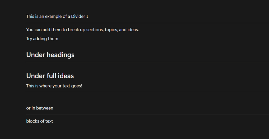 Screenshot of an example of a Divider Block in Notion