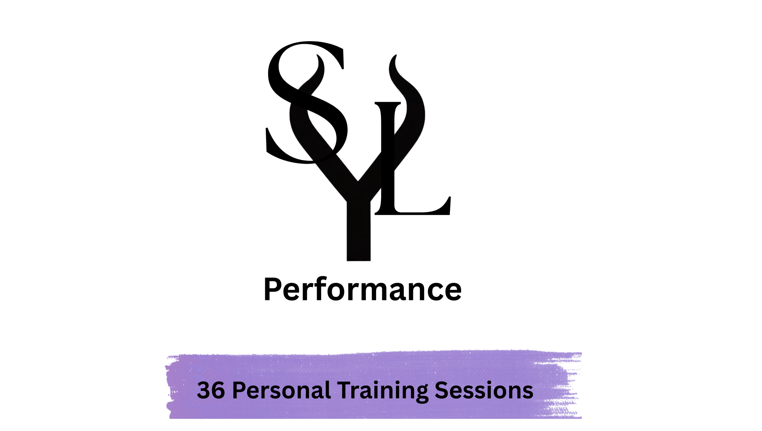 Logo with stylized black 'S 'Y' 'L' letters above the word 'Performance' and a purple brushstroke banner below stating '36 Personal Training Sessions'.