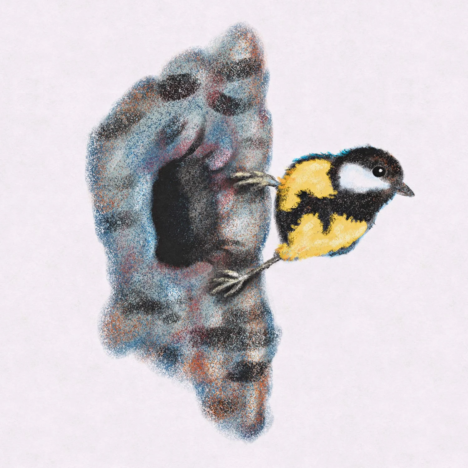 A digital art piece featuring a bird with yellow and black feathers.