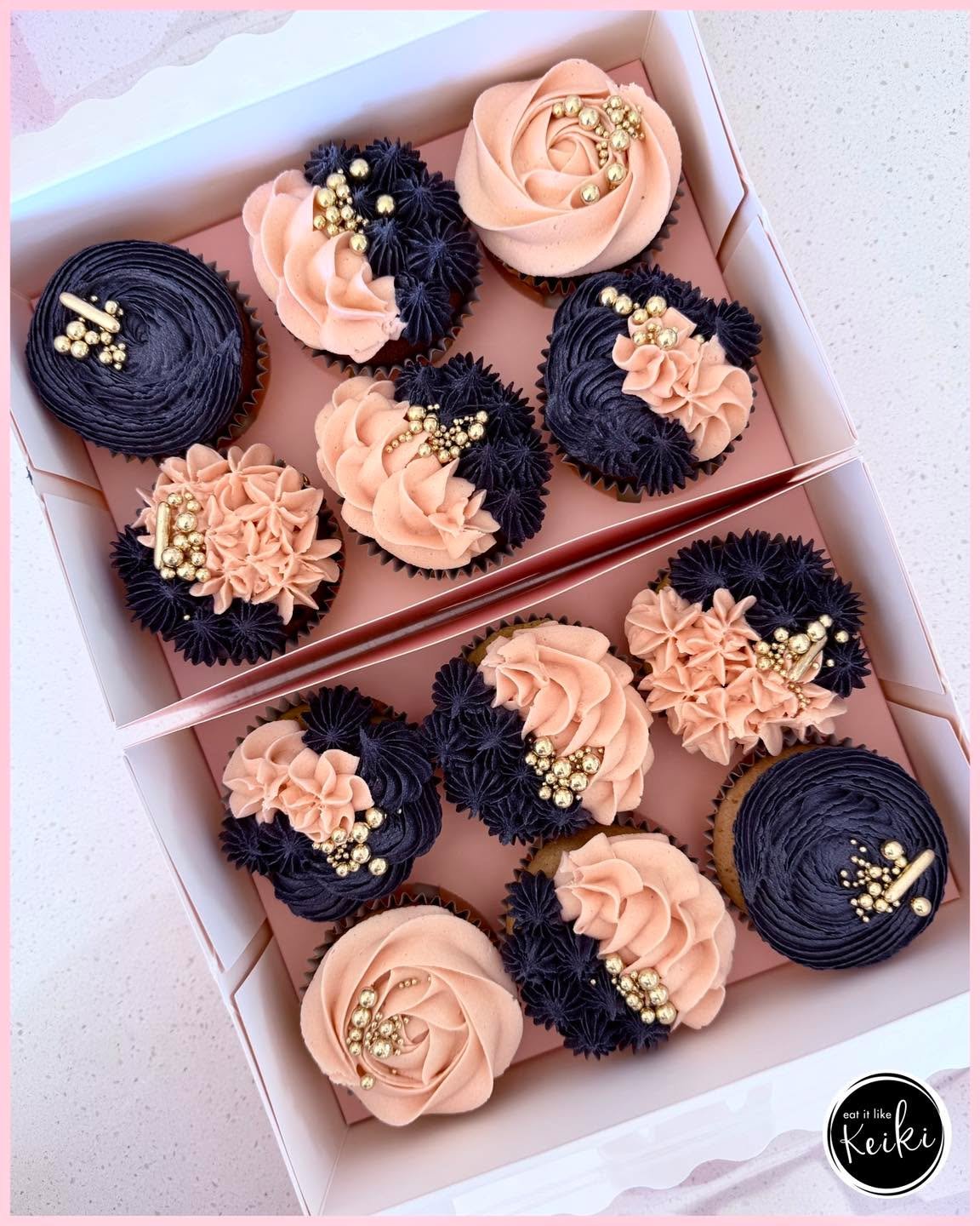 The sweetest boxes of dusty pink &amp; navy cupcakes 🥰