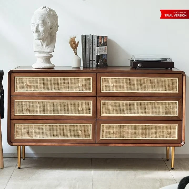 Solid Wood Rattan Vintage Sideboard
