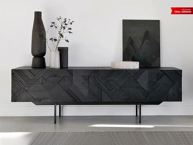 Black Carved Nordic Style TV Cabinet