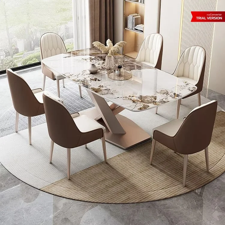 Deluxe Slate Marble Rose Gold Leg Dining Table