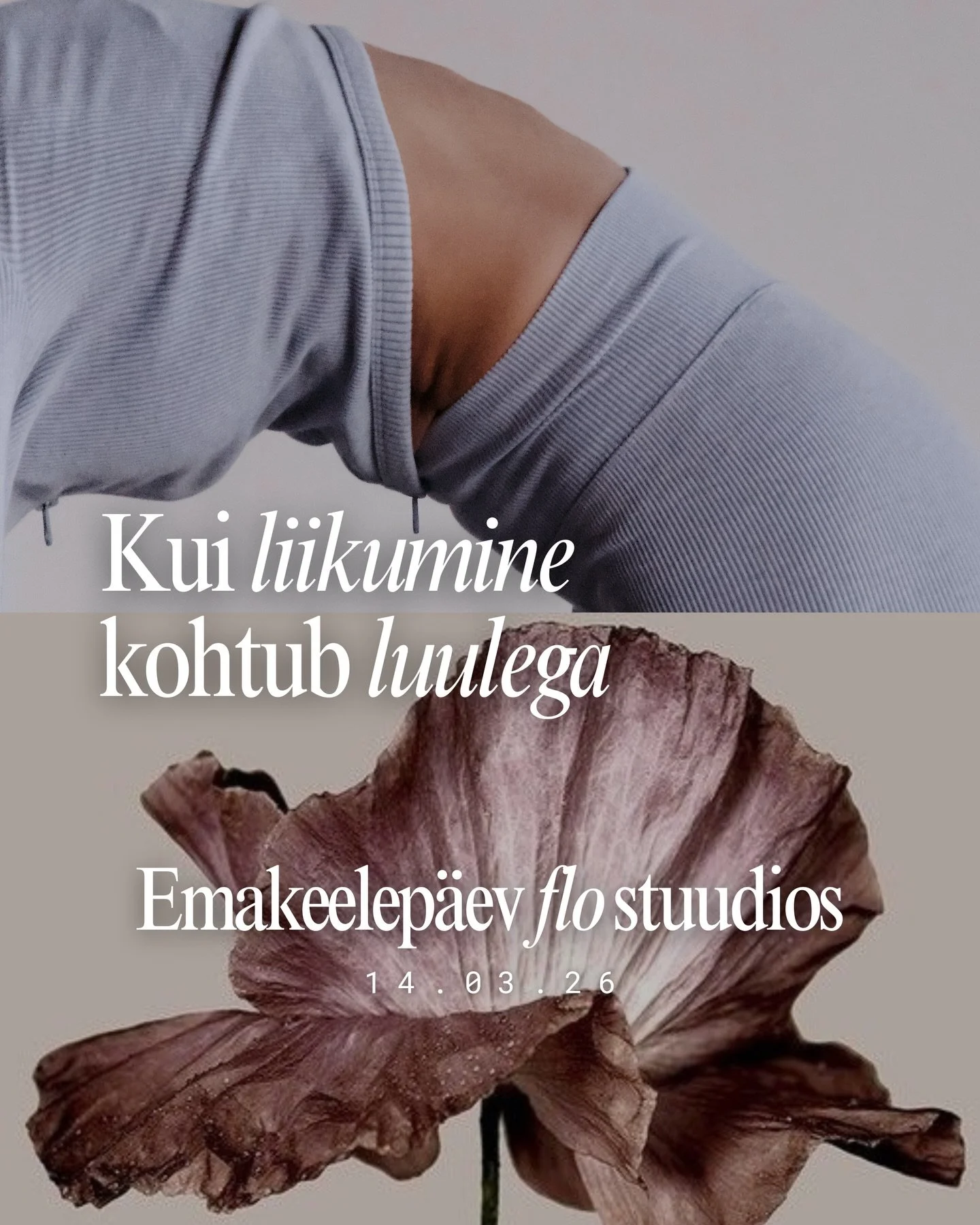 Kevadisel laup&auml;eval t&auml;histame Flo stuudios emakeelep&auml;eva ning Flo Flow trennis k&otilde;lab Soeesia luulekogu &ldquo;Sulepea ja ava s&uuml;da&rdquo; autori esituses. 😌

Flo Flow on &otilde;rn ja rahustav tund, kus seekord kohtuvad lii