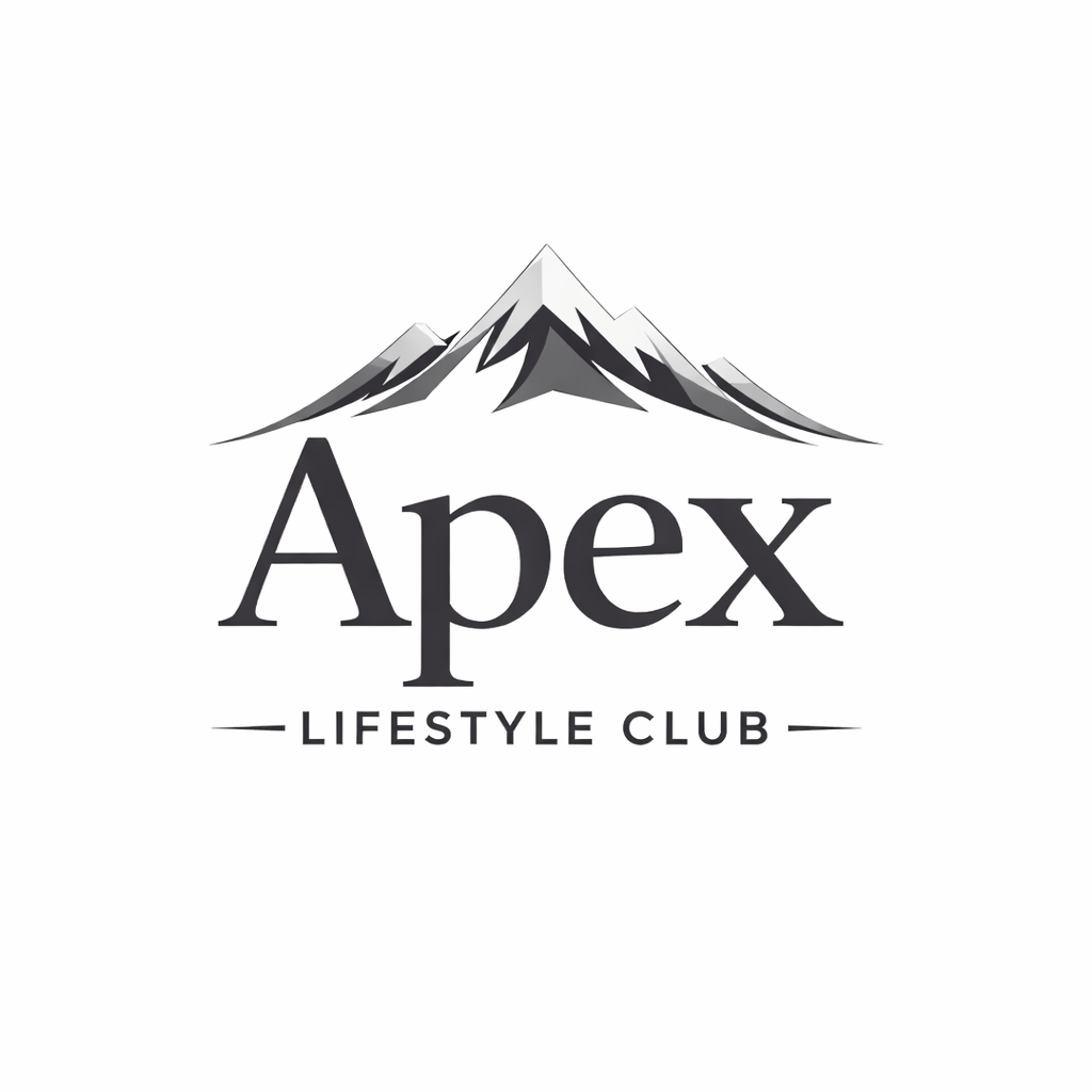 A logo for Apex Lifestyle Club featuring a snow-capped mountain above the word 'Apex' and the words 'LIFESTYLE CLUB' underneath, with small lines on either side of the text.
