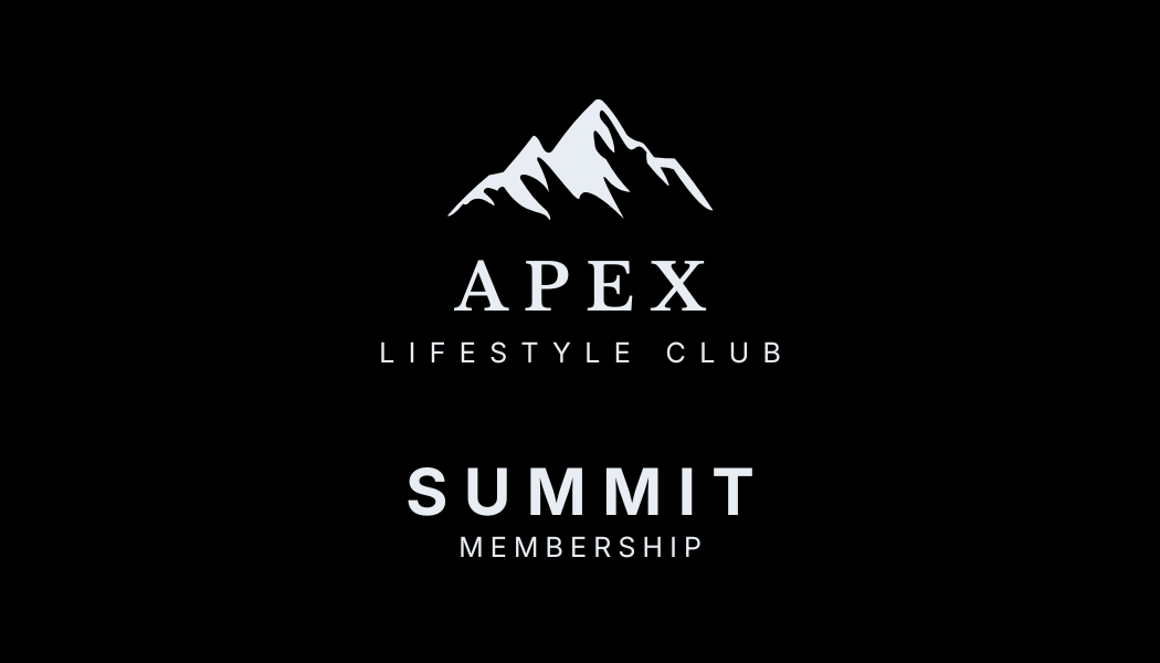 Black background with a white mountain graphic and the text 'APEX LIFESTYLE CLUB SUMMIT MEMBERSHIP'.