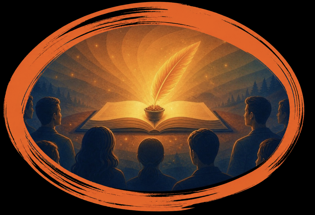 Logos Coaching illustration representing narrative identity, knowledge and personal transformation