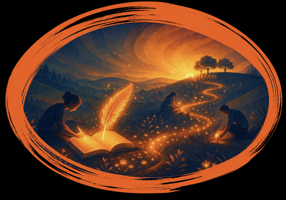 Logos Coaching illustration representing narrative identity, storytelling and meaning-making in coaching