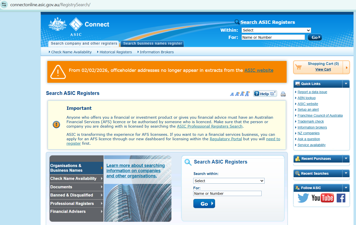Look up a company ACN with ASIC