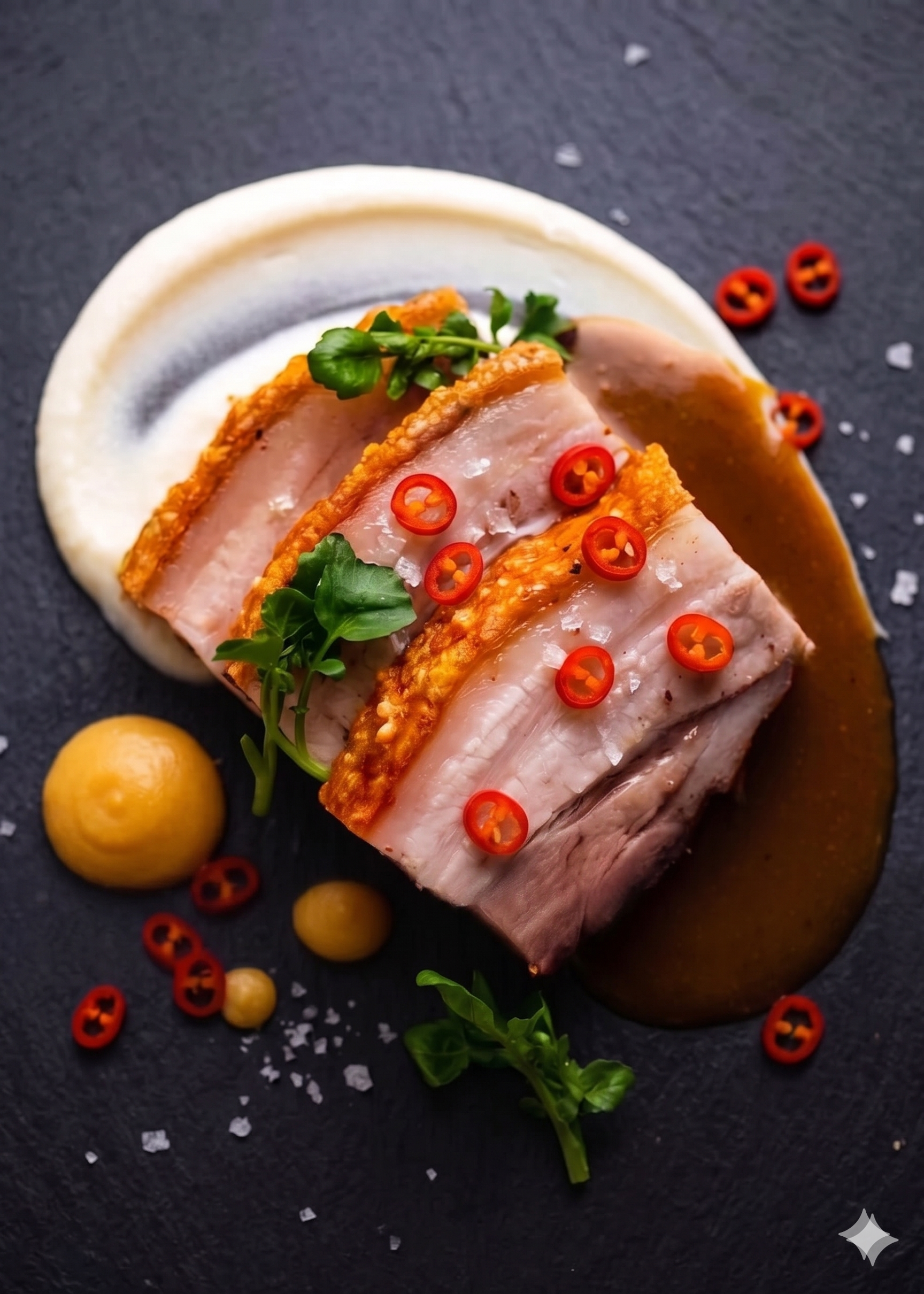 Bourbon Maple Glazed Pork Belly with Parsnip Velouté Sauce