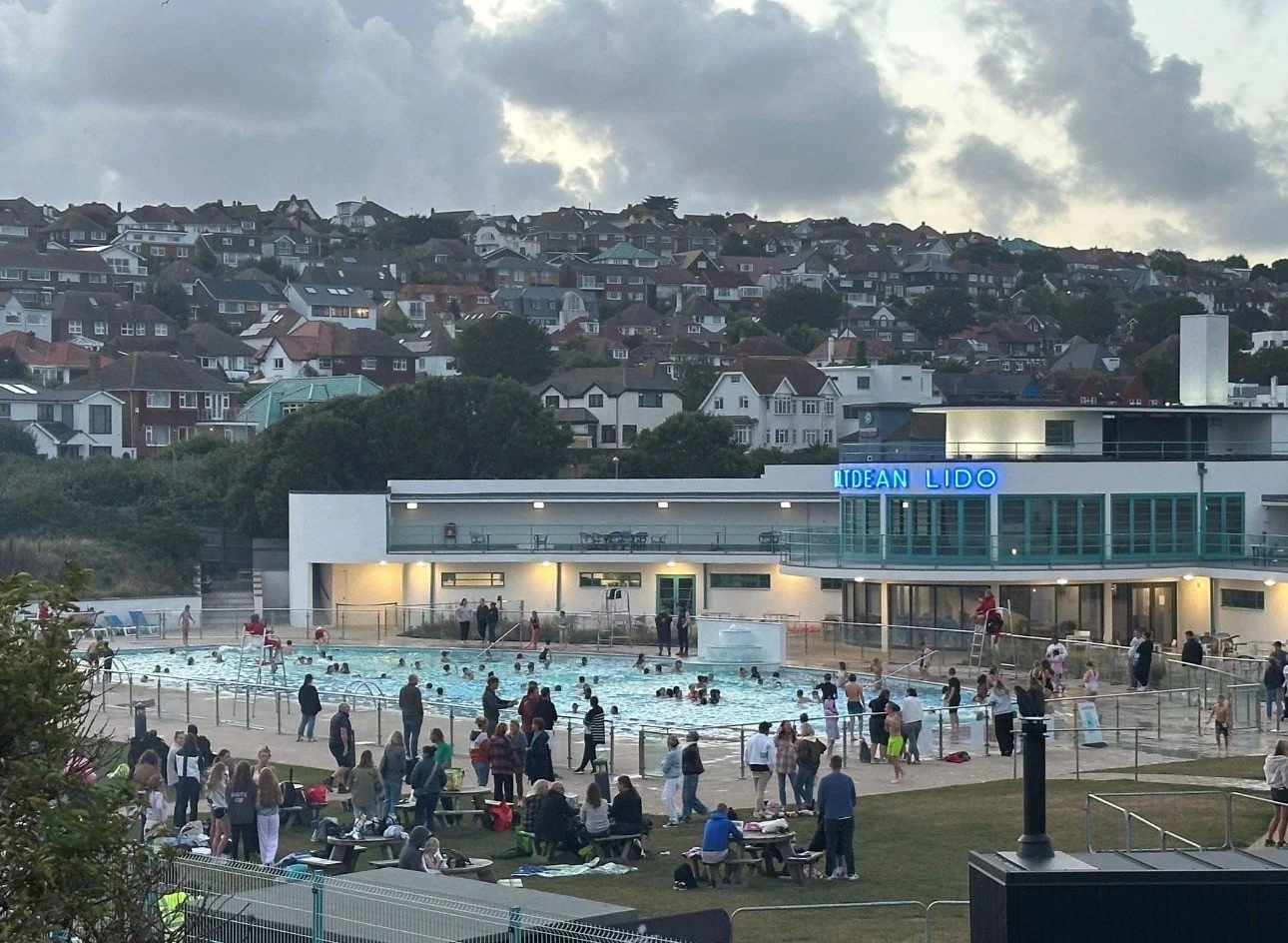 Children and adults enjoying the lido