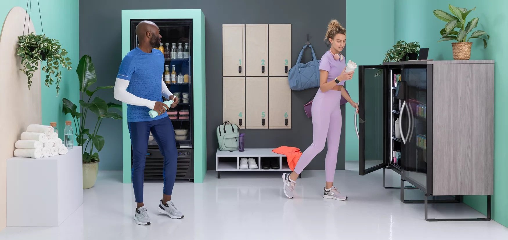 Better-for-you snacks in smart vending cooler at gym
