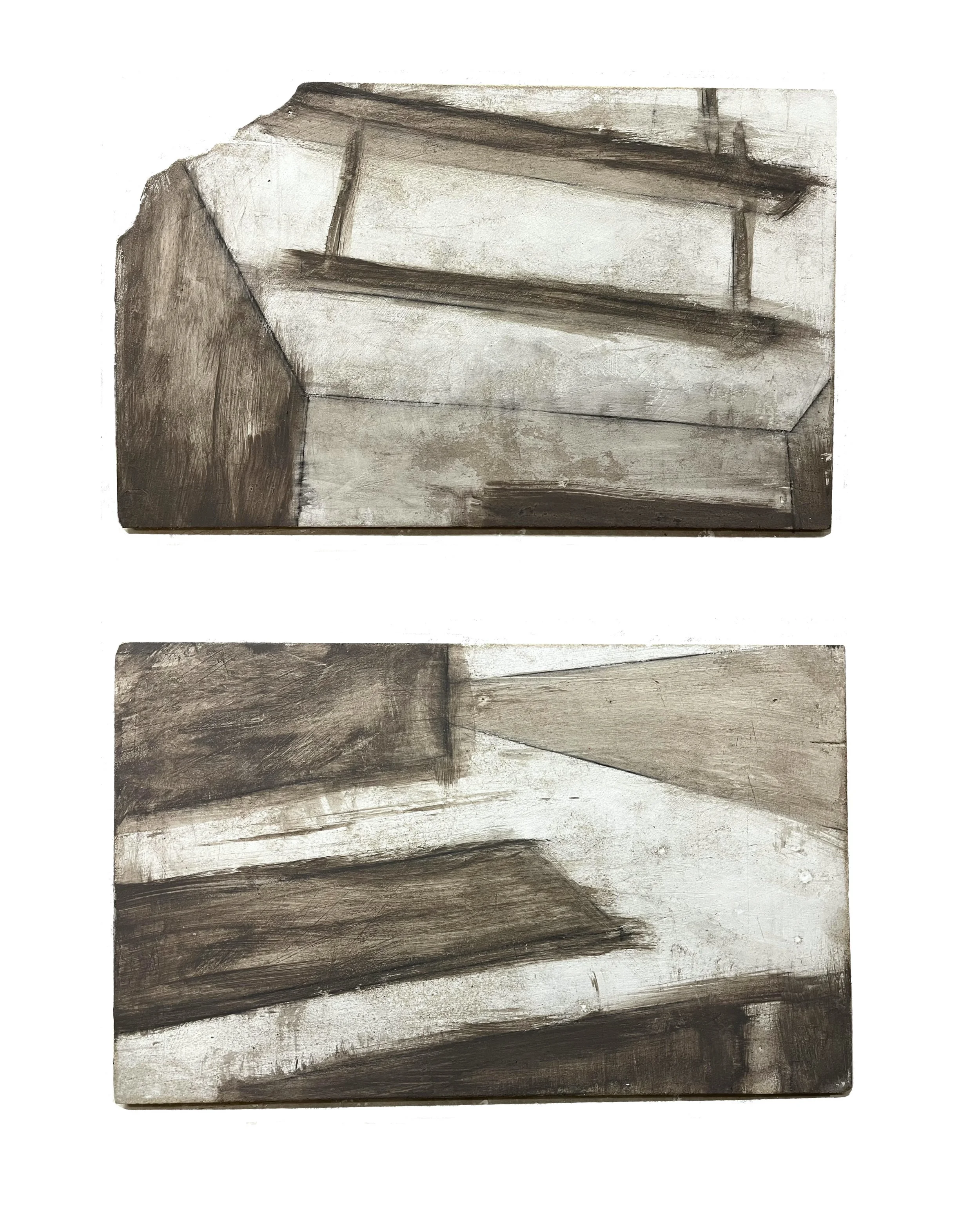 30x40cmx2 - wood, charcoal, wall filler, acrylics