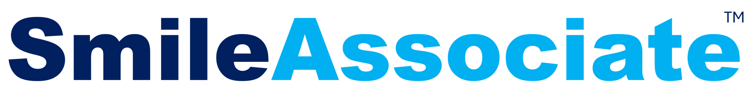 Logo of SmileAssoicate in blue and black font with a stylized smiley face above the 'i' in 'Smile'.
