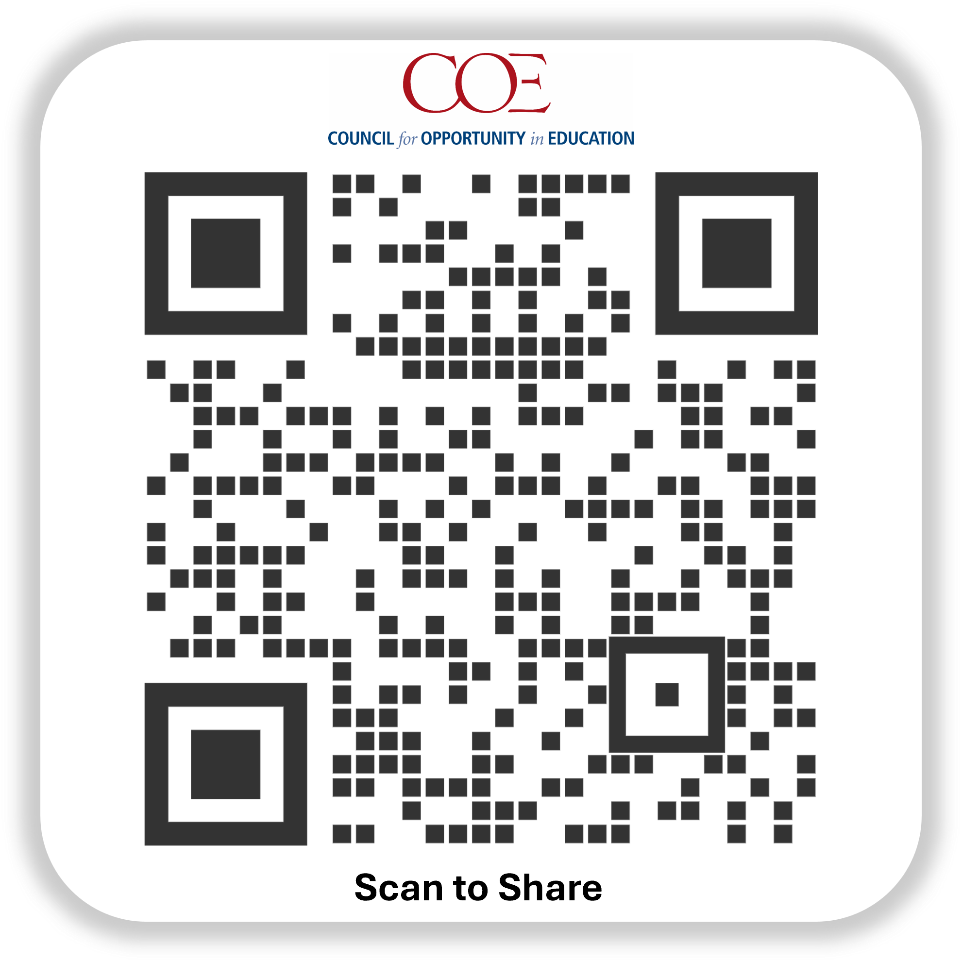A scannable and shareable QR Code for COE.