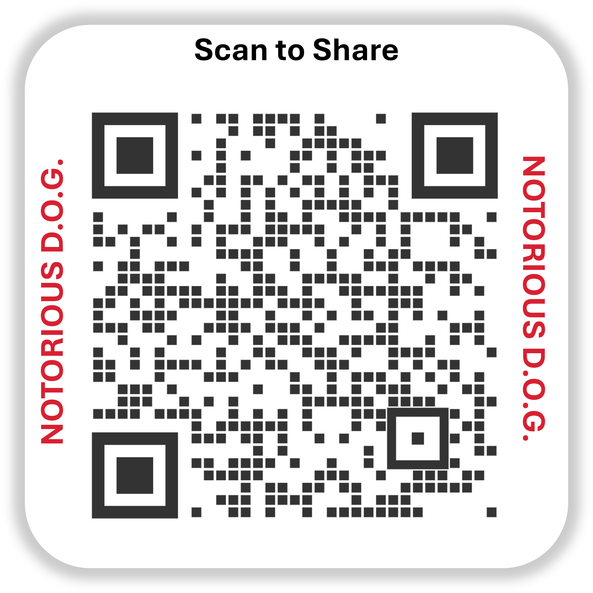 Scannable QR Code for the Notorious D.O.G. Dog Rescue.